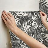 Cassava Palm Black & White Peel & Stick Wallpaper with Modern Botanical Leaves Pattern - NuWallpaper ESS6016