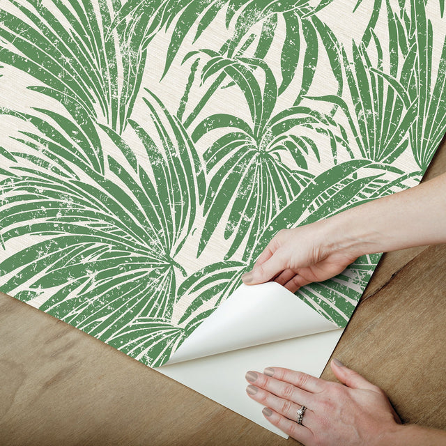 Cassava Palm Green Peel & Stick Wallpaper with Botanical Leaf Motif - NuWallpaper ESS6017