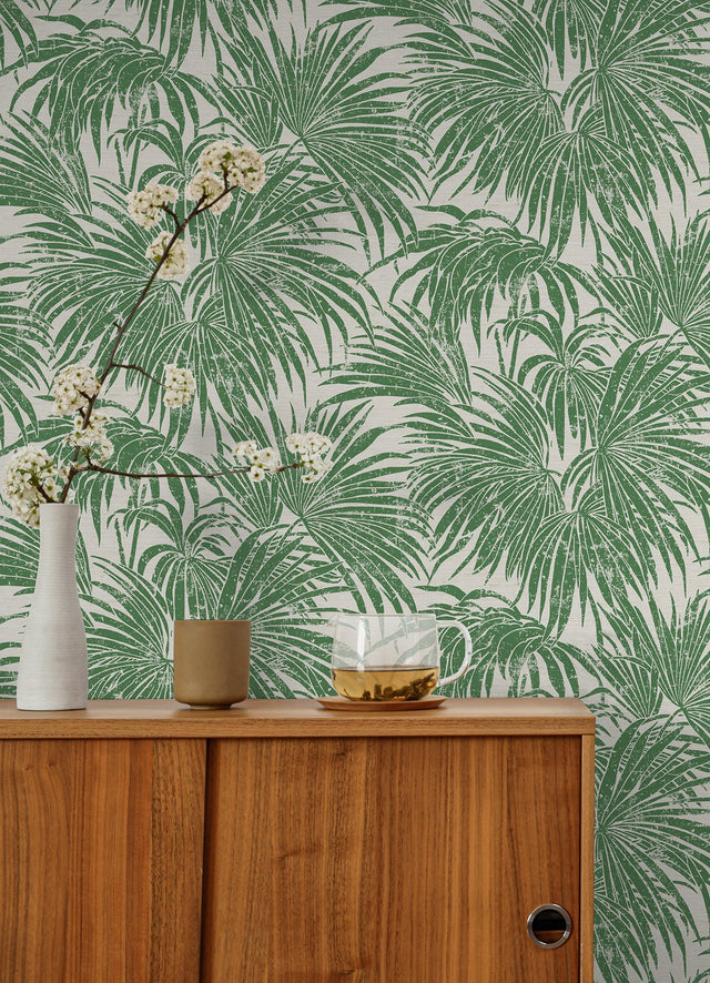 Cassava Palm Green Peel & Stick Wallpaper with Botanical Leaf Motif - NuWallpaper ESS6017