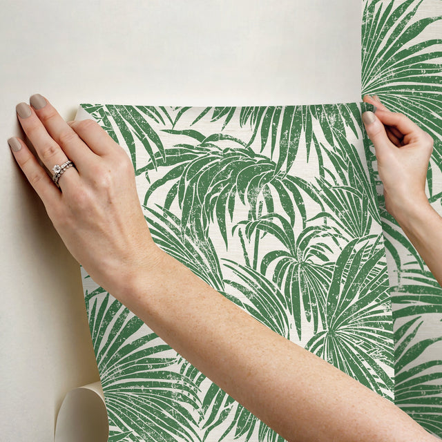 Cassava Palm Green Peel & Stick Wallpaper with Botanical Leaf Motif - NuWallpaper ESS6017