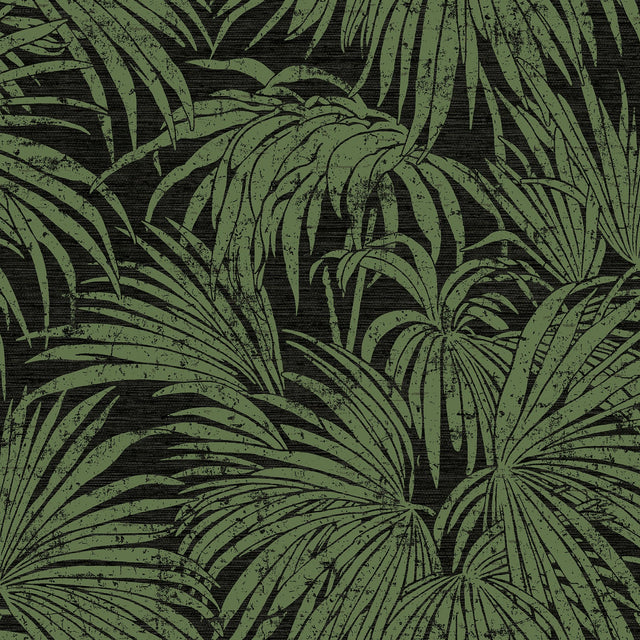 Cassava Palm Black & Green Peel & Stick Wallpaper with Botanical Leaves Modern Style - NuWallpaper ESS6018