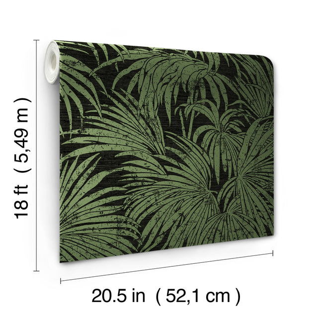 Cassava Palm Black & Green Peel & Stick Wallpaper with Botanical Leaves Modern Style - NuWallpaper ESS6018