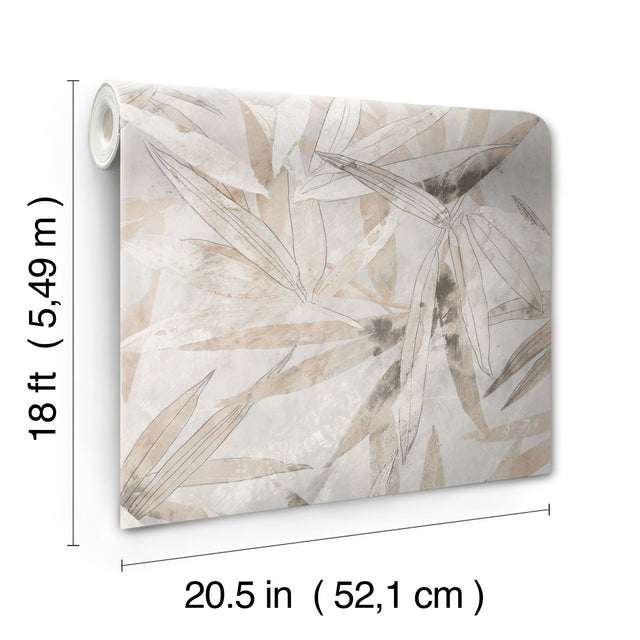 Bali Bamboo Neutral Peel & Stick Wallpaper with Modern Botanical Leaf Motif - Brewster ESS6019