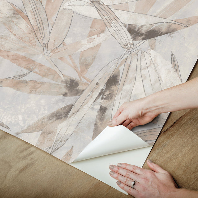Bali Bamboo Neutral Peel & Stick Wallpaper with Modern Botanical Leaf Motif - Brewster ESS6019