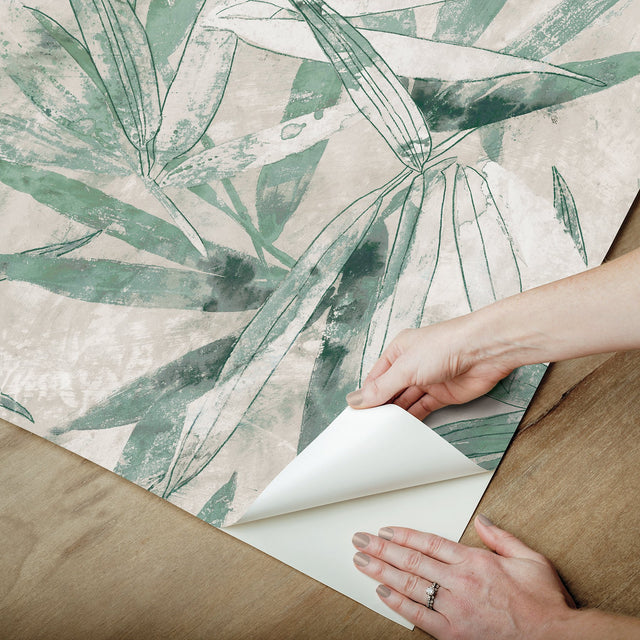 Bali Bamboo Jade Peel & Stick Wallpaper with Modern Botanical Leaf Pattern - NuWallpaper ESS6020