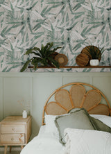 Bali Bamboo Jade Peel & Stick Wallpaper with Modern Botanical Leaf Pattern - NuWallpaper ESS6020
