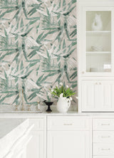 Bali Bamboo Jade Peel & Stick Wallpaper with Modern Botanical Leaf Pattern - NuWallpaper ESS6020