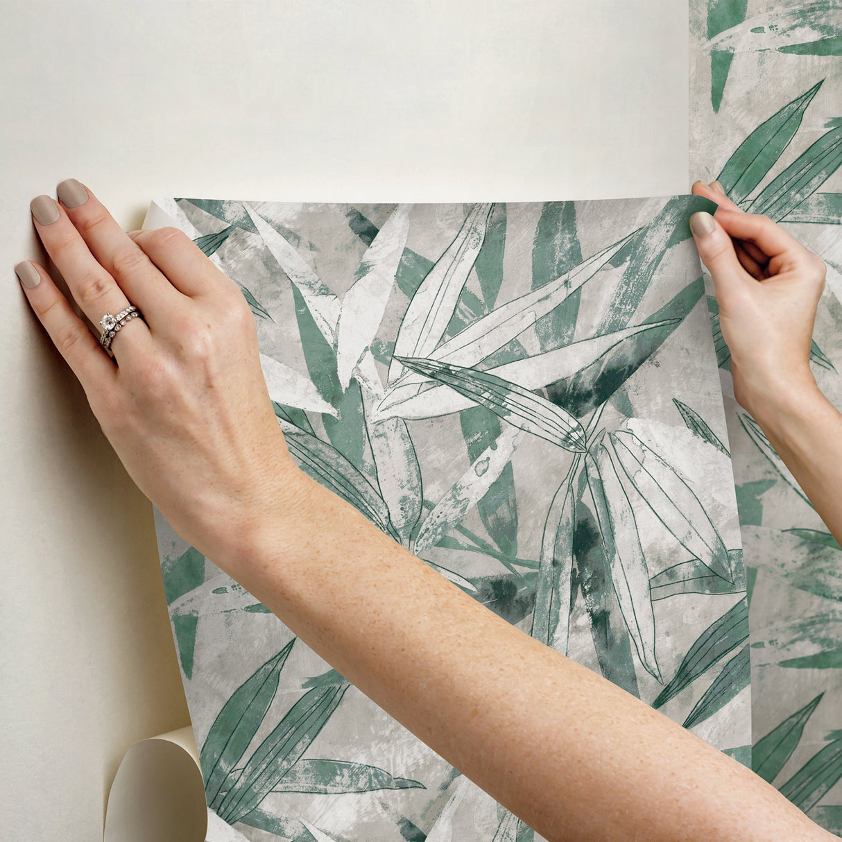 Bali Bamboo Jade Peel & Stick Wallpaper with Modern Botanical Leaf Pattern - NuWallpaper ESS6020