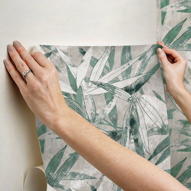 Bali Bamboo Jade Peel & Stick Wallpaper with Modern Botanical Leaf Pattern - NuWallpaper ESS6020