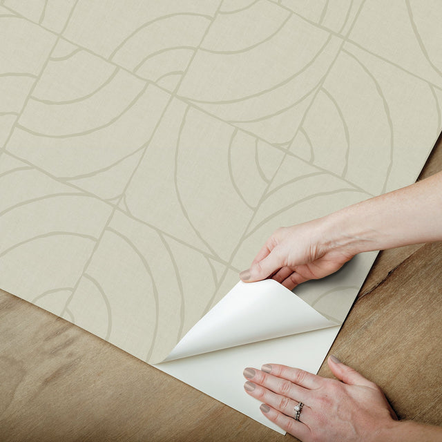 Batik Blok Taupe Peel & Stick Wallpaper with Metallic Geometric Abstract Motif - ESS6021