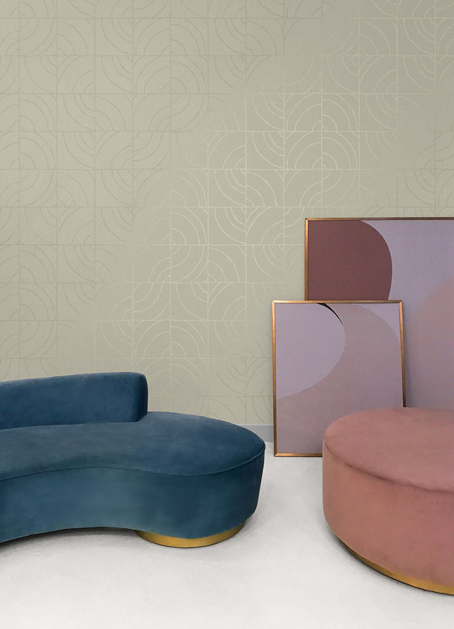 Batik Blok Taupe Peel & Stick Wallpaper with Metallic Geometric Abstract Motif - ESS6021