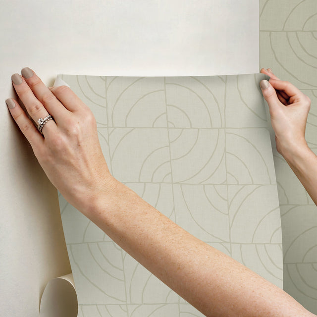 Batik Blok Taupe Peel & Stick Wallpaper with Metallic Geometric Abstract Motif - ESS6021