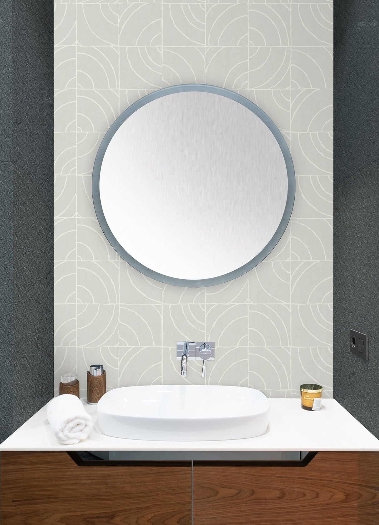 Batik Blok Grey Peel & Stick Wallpaper with Modern Geometric Abstract Pattern - NuWallpaper ESS6022