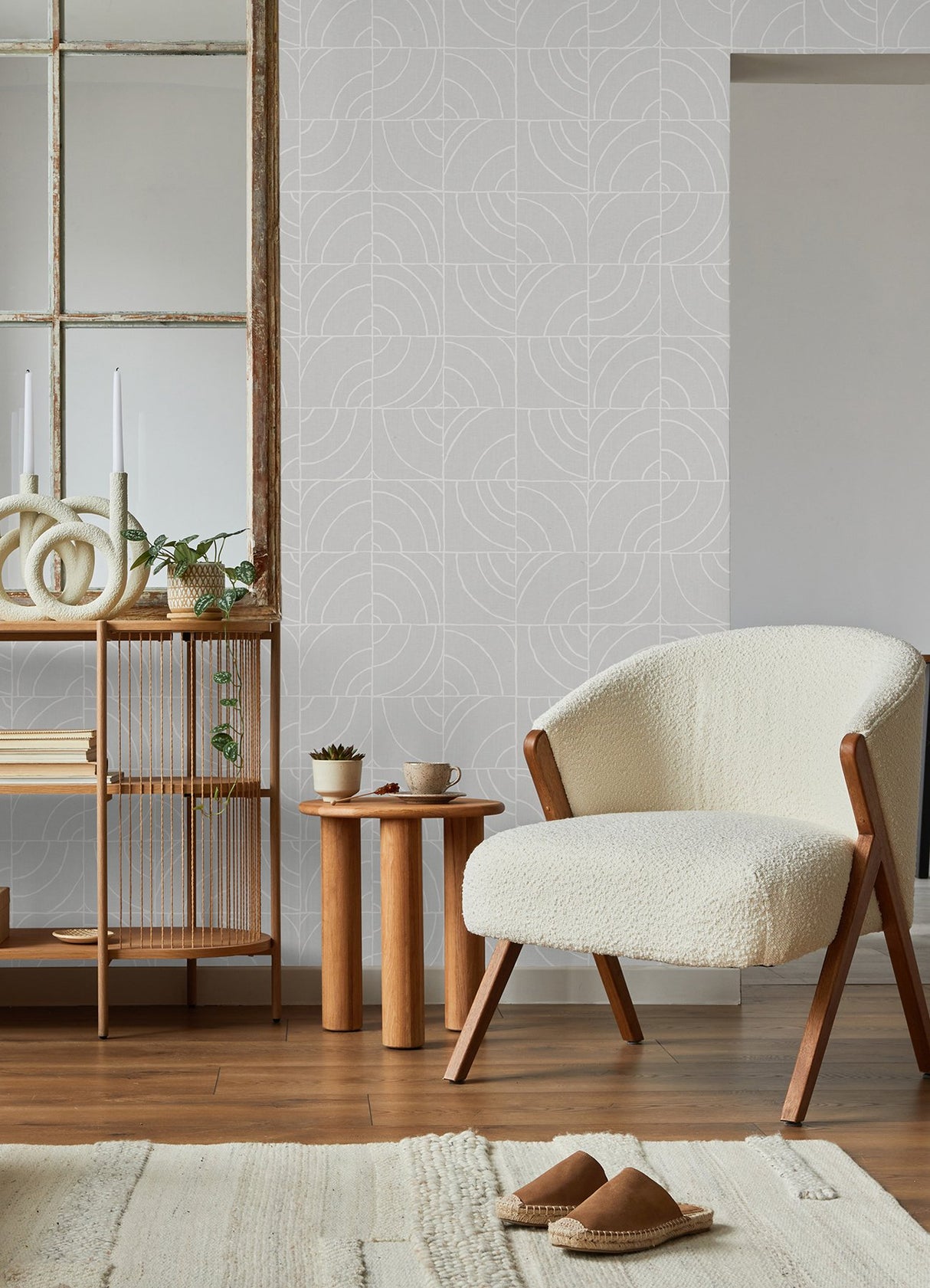 Batik Blok Grey Peel & Stick Wallpaper with Modern Geometric Abstract Pattern - NuWallpaper ESS6022