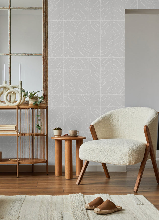 Batik Blok Grey Peel & Stick Wallpaper with Modern Geometric Abstract Pattern - NuWallpaper ESS6022