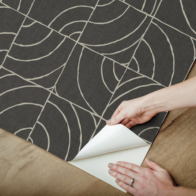 Batik Blok Charcoal Peel & Stick Wallpaper
