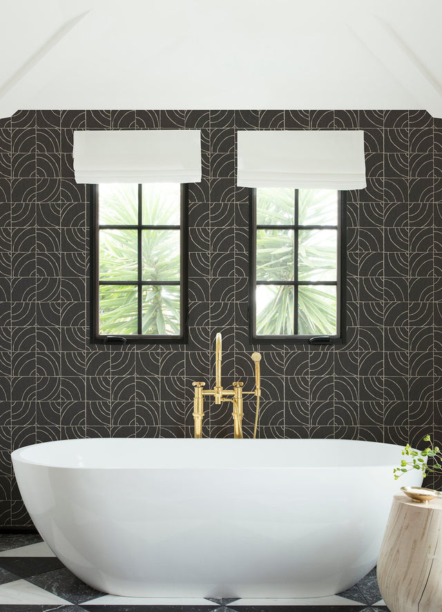 Batik Blok Charcoal Peel & Stick Wallpaper