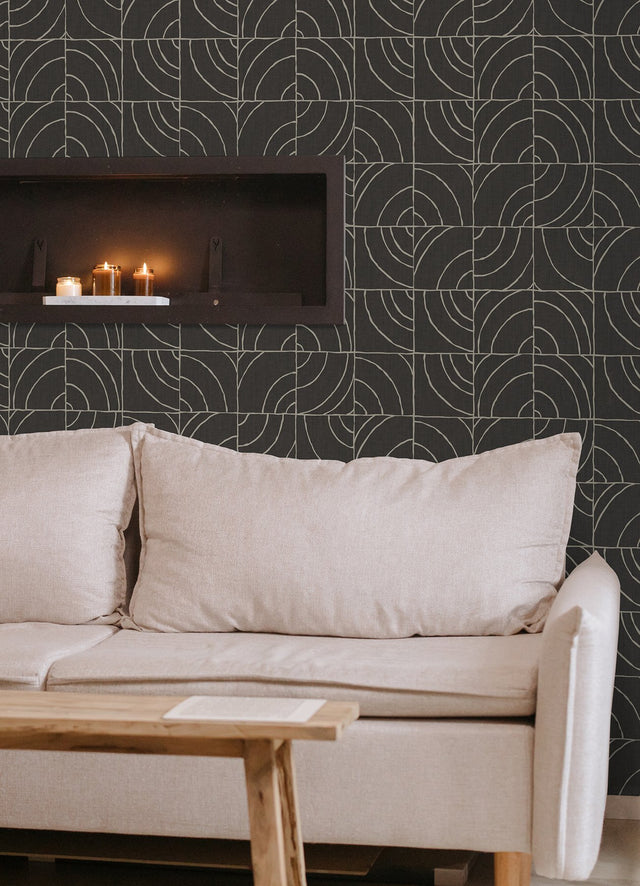Batik Blok Charcoal Peel & Stick Wallpaper