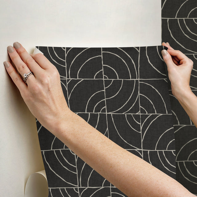 Batik Blok Charcoal Peel & Stick Wallpaper