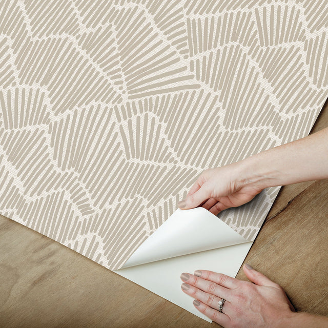 Ridge & Valley Beige Peel & Stick Wallpaper with Geometric Abstract Pattern - NuWallpaper ESS6027