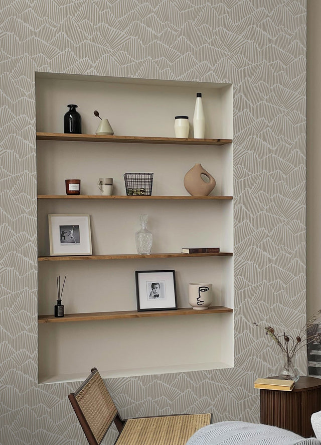Ridge & Valley Beige Peel & Stick Wallpaper with Geometric Abstract Pattern - NuWallpaper ESS6027