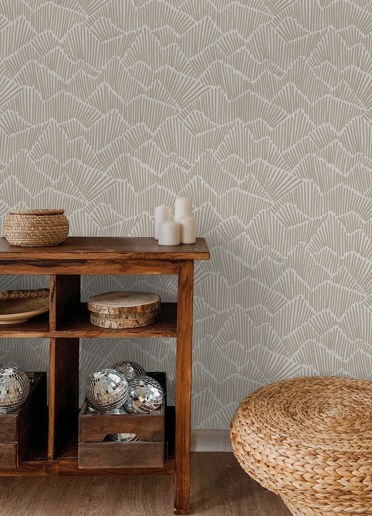 Ridge & Valley Beige Peel & Stick Wallpaper with Geometric Abstract Pattern - NuWallpaper ESS6027