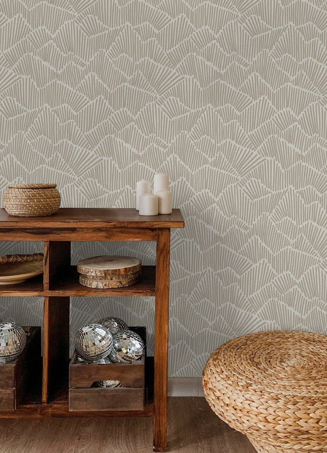 Ridge & Valley Beige Peel & Stick Wallpaper with Geometric Abstract Pattern - NuWallpaper ESS6027