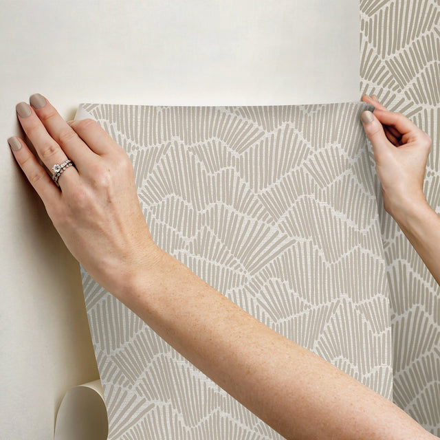 Ridge & Valley Beige Peel & Stick Wallpaper with Geometric Abstract Pattern - NuWallpaper ESS6027