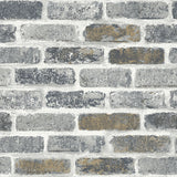 Vintage Faux Brick wallpaper pattern in steel grey and tan with matte finish