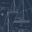 Navy blue sailboat blueprint nautical wallpaper pattern