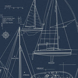 Sail Away Navy Blue by Etten Studios Nautical Sailboat Blueprint Wallpaper – Etten Studios ET10222-Sample