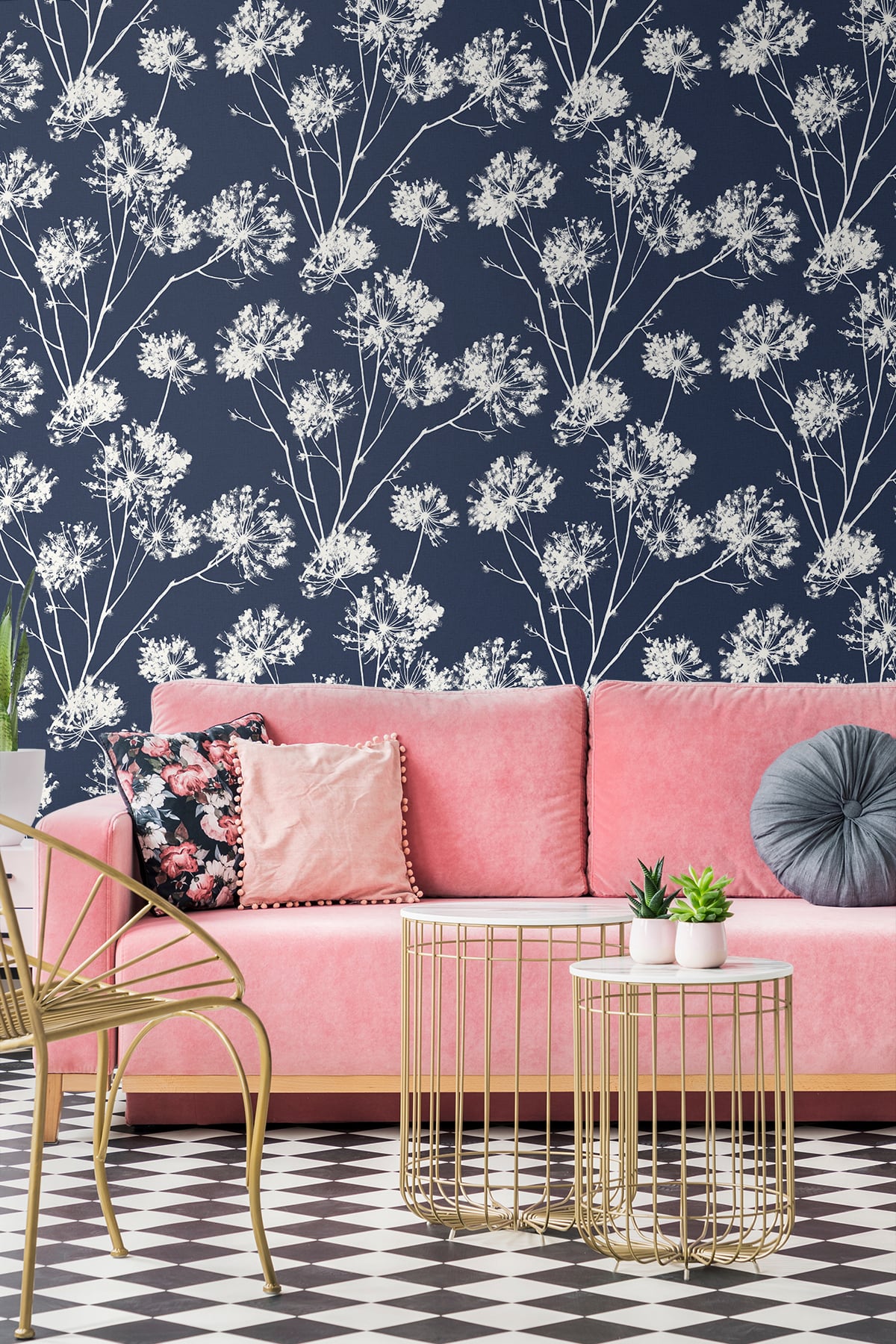 Dandelion Fields Navy Blue by Etten Studios Online Floral Wallpaper – Etten Studios ET10412
