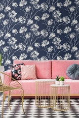 Dandelion Fields Navy Blue by Etten Studios Online Floral Wallpaper – Etten Studios ET10412