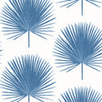Palm Fronds wallpaper in coastal blue with matte finish; tropical botanical frond motif.