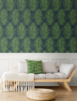 Marina Palm Moss Green & Blue by Etten Studios Online Botanical Palm Wallpaper – Etten Studios ET10714