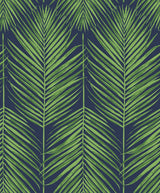 Marina Palm wallpaper in moss green palm fronds on a deep blue background