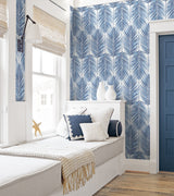 Marina Palm Coastal Blue by Etten Studios Online Palm Frond Wallpaper – Etten Studios ET10722