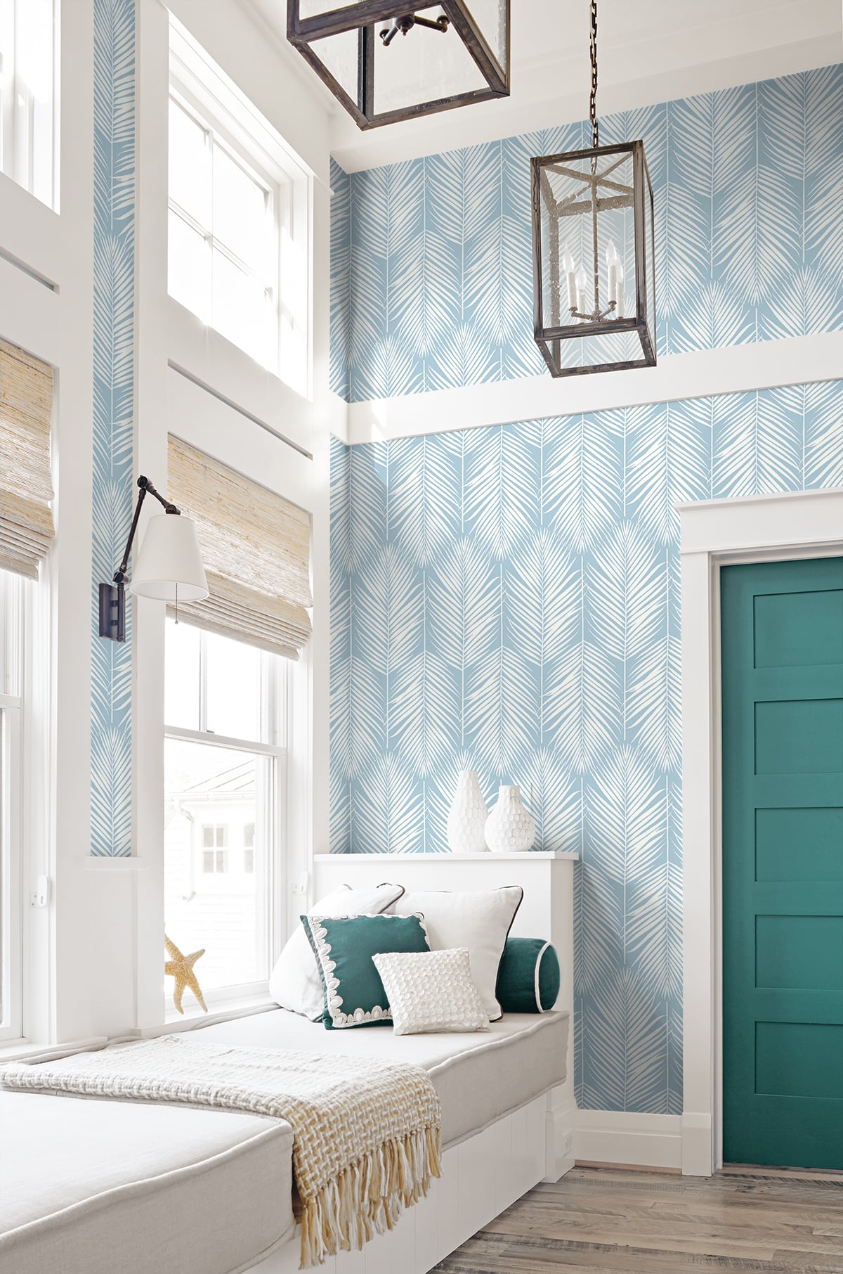 Athena Palm Hampton Blue by Etten Studios Online Botanical Palm Frond Wallpaper – Etten Studios ET10802