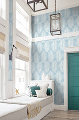 Athena Palm Hampton Blue by Etten Studios Online Botanical Palm Frond Wallpaper – Etten Studios ET10802