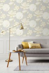 Water Lily Floral Metallic Gold & Grey by Etten Studios Online Floral Wallpaper – Etten Studios ET10906