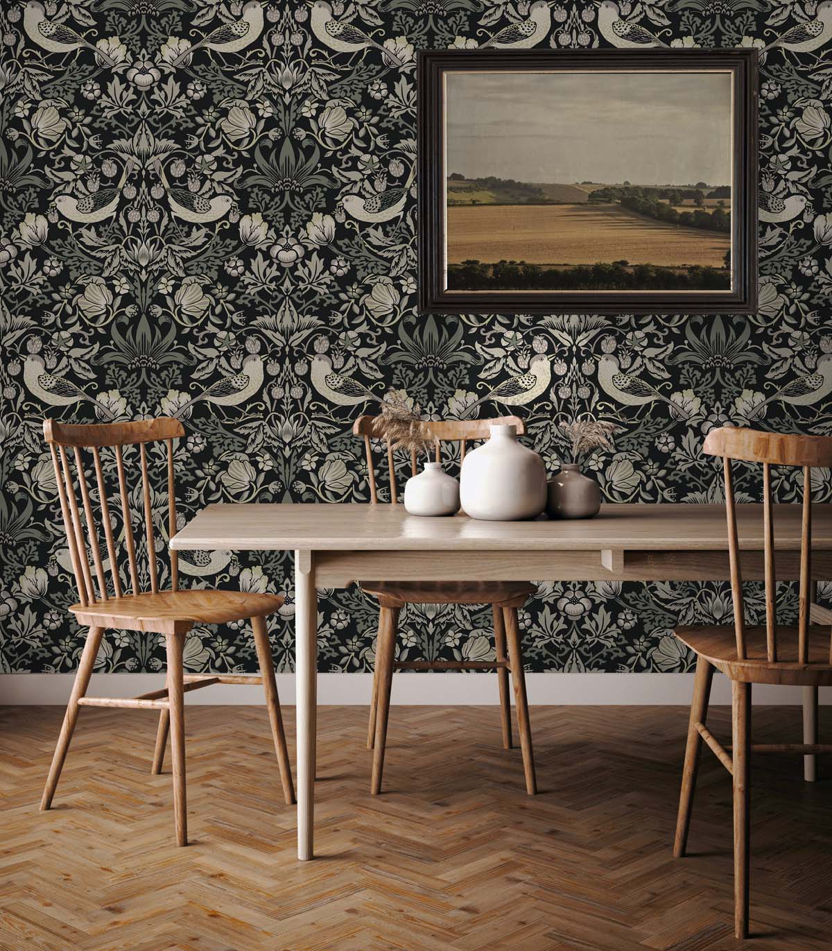 Fragaria Garden Blacksmith by Legacy Prints Vintage Bird & Strawberry Wallpaper – Etten Studios ET11200