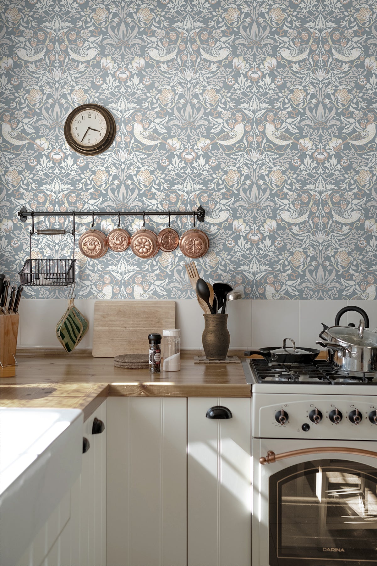 Fragaria Garden Blue Mist & Blush by Legacy Prints Vintage Bird & Floral Wallpaper – Etten Studios ET11222