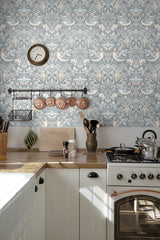 Fragaria Garden Blue Mist & Blush by Legacy Prints Vintage Bird & Floral Wallpaper – Etten Studios ET11222