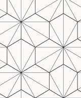 Hedron Geometric wallpaper in ebony and eggshell with modern linework pattern