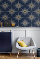 North Star Navy Blue by Etten Studios Metallic Geometric Wallpaper – Etten Studios ET11402 -Sample