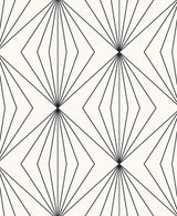 Diamond Vector geometric wallpaper in ebony and eggshell with radiating line diamonds