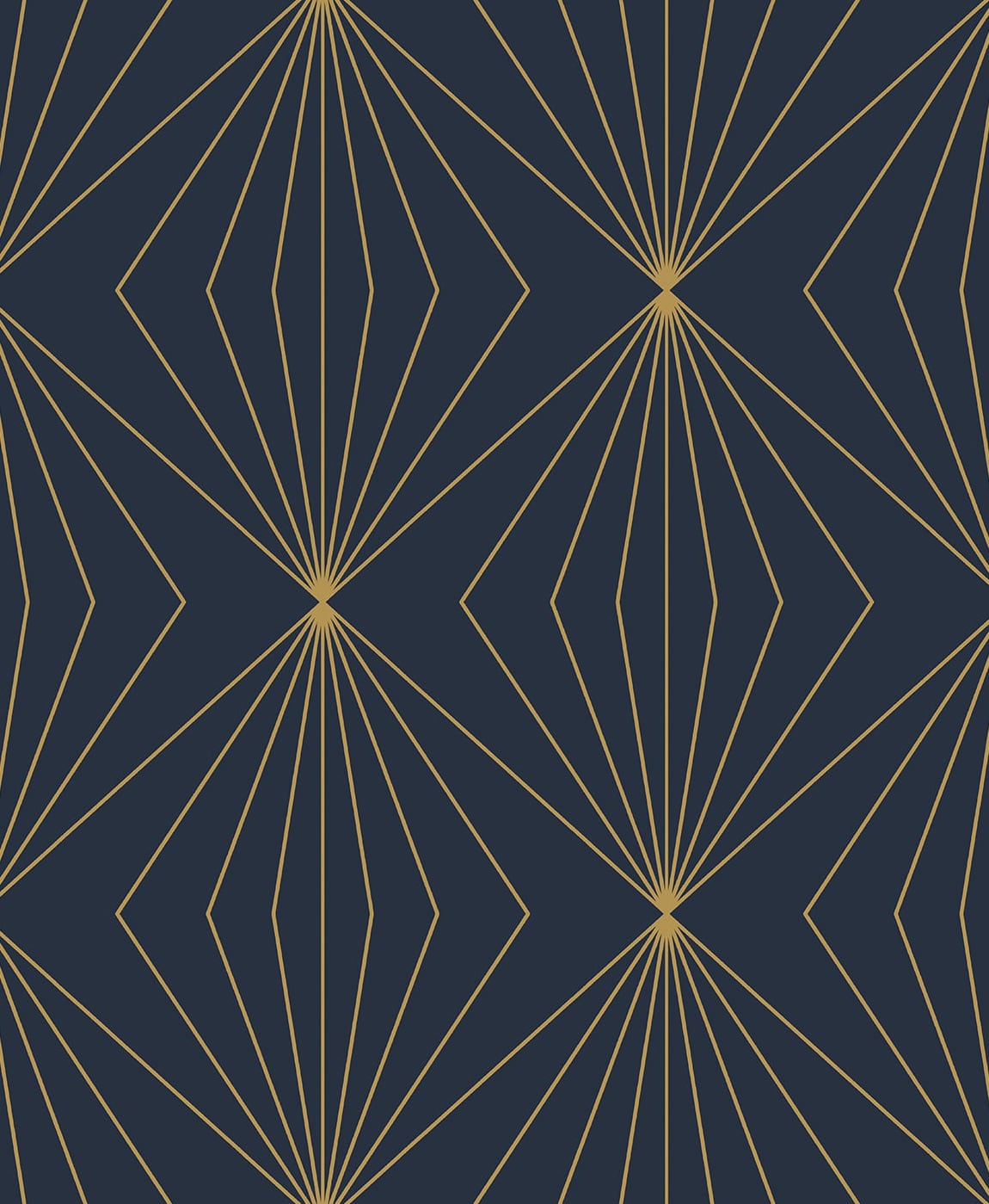 Diamond Vector wallpaper in navy blue with metallic gold geometric pattern
