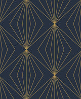 Diamond Vector wallpaper in navy blue with metallic gold geometric pattern