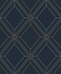 Linework Gem wallpaper in midnight blue with metallic gold geometric linework pattern