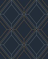 Linework Gem Midnight Blue & Metallic Gold by Etten Studios Metallic Geometric Wallpaper – Etten Studios ET11602-Sample